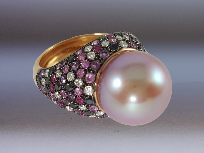 anello perla rosa